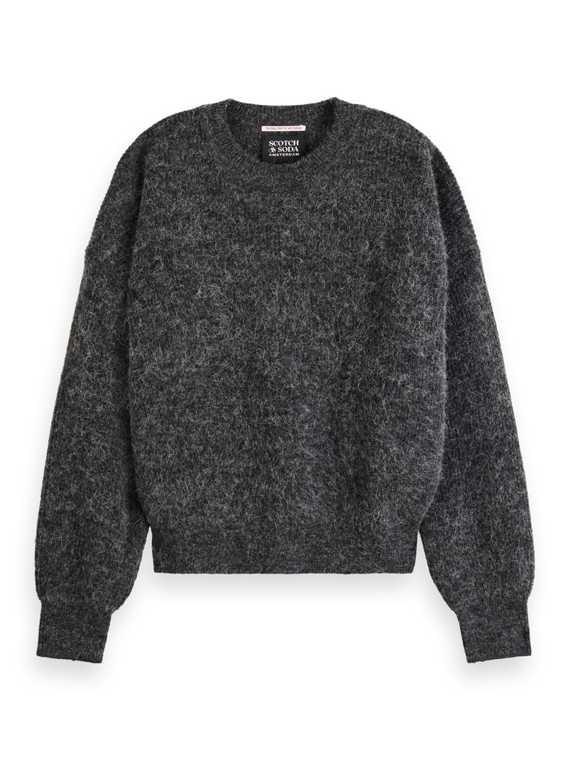 MAISON CORE FUZZY CREW NECK PULLOVER-CHARCOAL