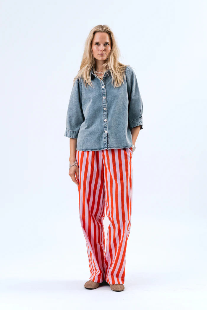 LOLLYS LAUNDRY BONO SHIRT SS-WASHED DENIM