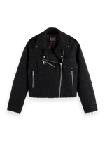 MAISON BOUCLE TWEED BIKER JACKET-BLACK