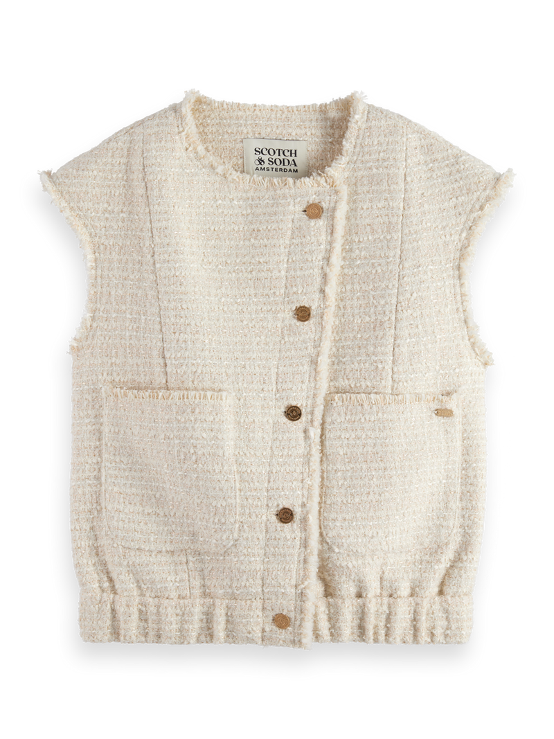 MAISON BOUCLE TWEED COLLARLESS GILET