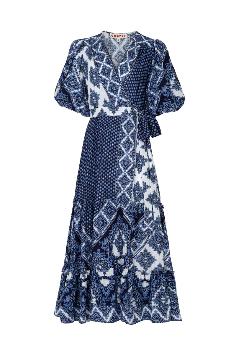 COOPER WRAP IT UP DRESS-NAVY PAISLEY