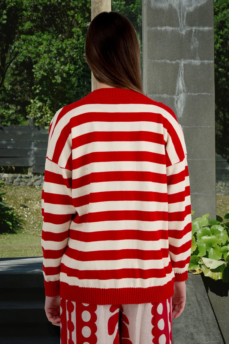 COOPER I DON'T STRIPE CARDIGAN-RED/VINTAGE STRIPE