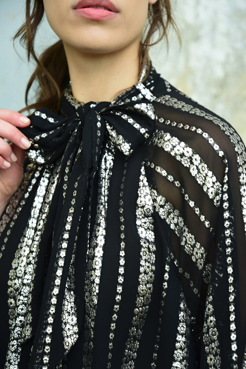 COOP JUST BOW WITH IT BLOUSE-BLACK/SILVER