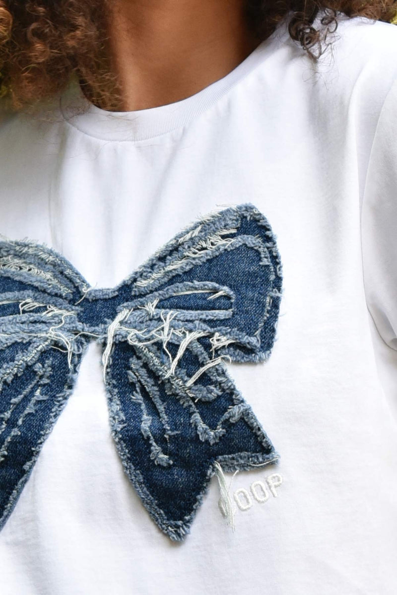 COOP SIMPLY BOWTIFUL T-SHIRT-WHITE & DENIM