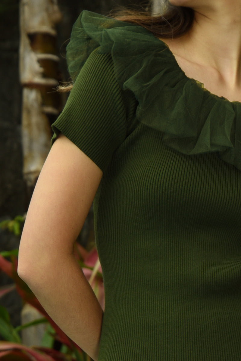 COOP STAY TULLE TOP-OLIVE