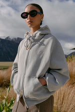 KAREN WALKER RUNAWAY GIRL CROPPED OVERSIZED HOODIE-GREY