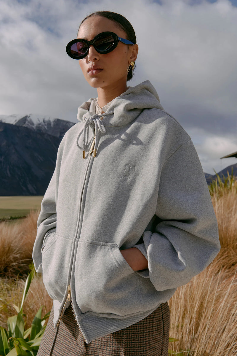 KAREN WALKER RUNAWAY GIRL CROPPED OVERSIZED HOODIE-GREY