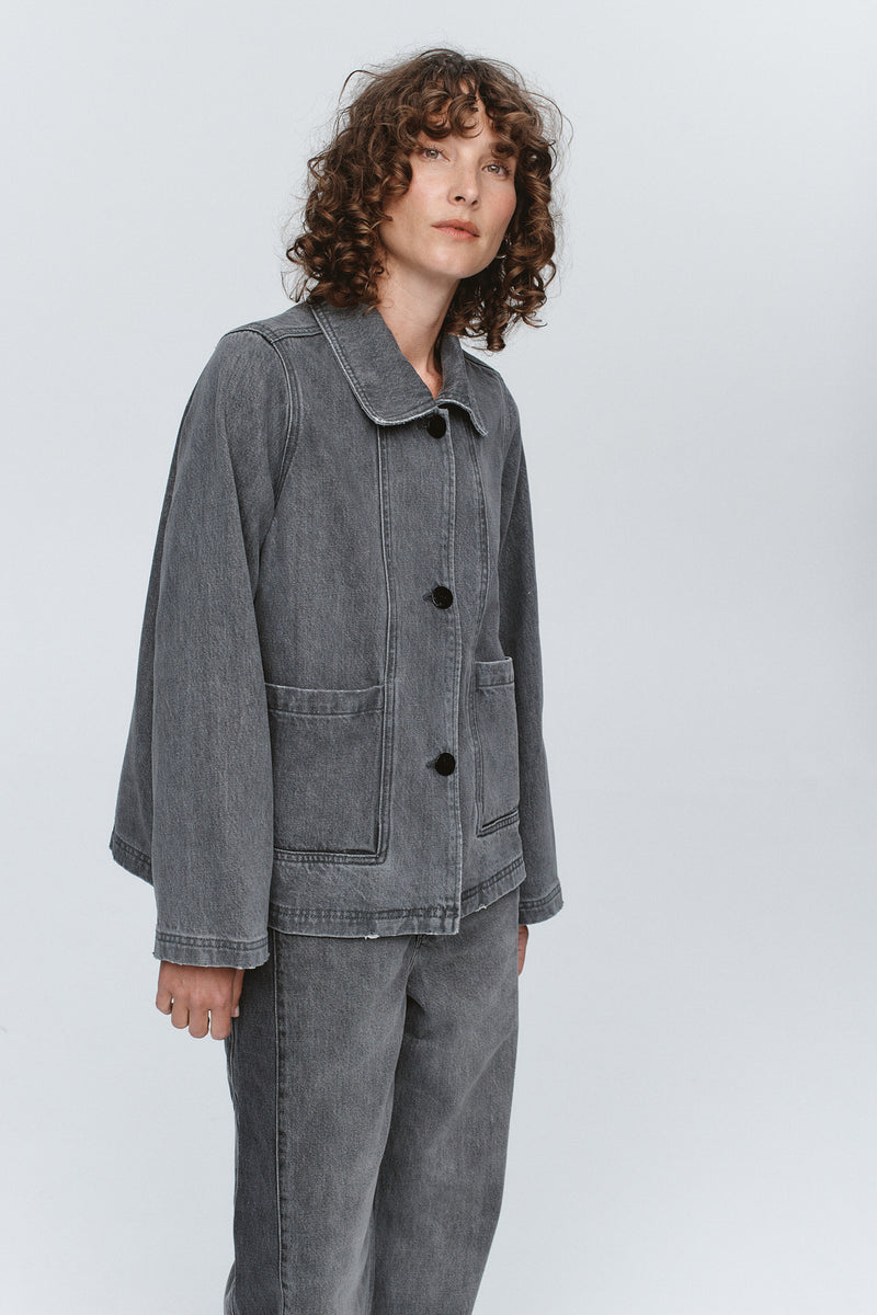 MARLE CROPPED PEA JACKET-STONE