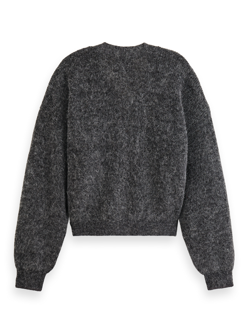 MAISON CORE FUZZY RELAXED CARDIGAN-CHARCOAL