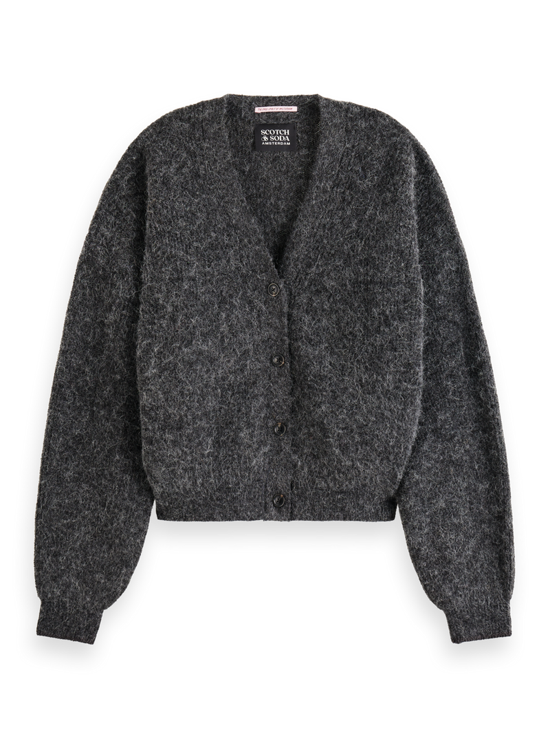 MAISON CORE FUZZY RELAXED CARDIGAN-CHARCOAL