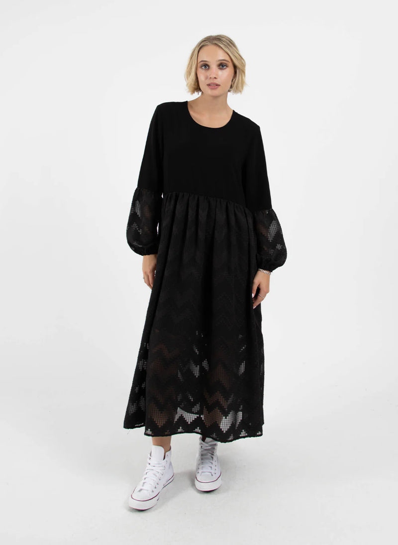 FEDERATION SHEER TIER DRESS-BLACK