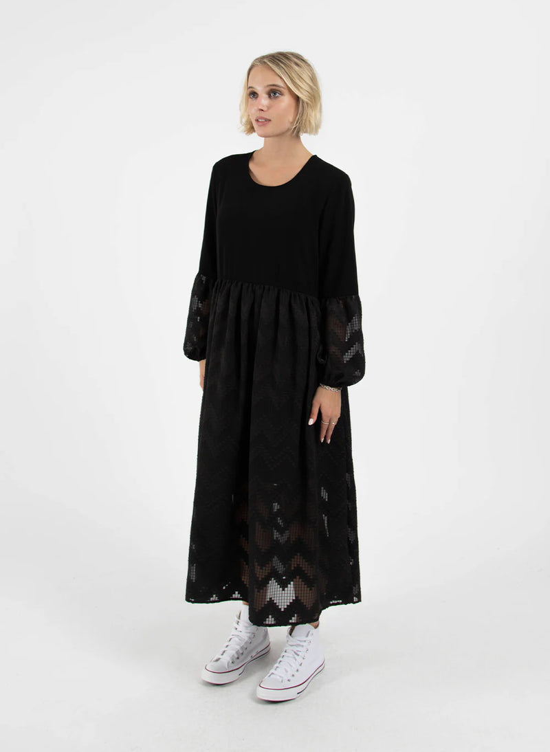 FEDERATION SHEER TIER DRESS-BLACK