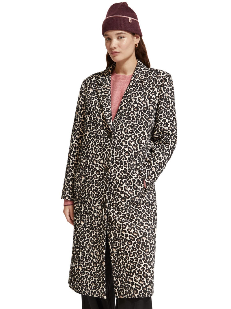 SCOTCH & SODA SINGLE BREASTED COAT-LEOPARD