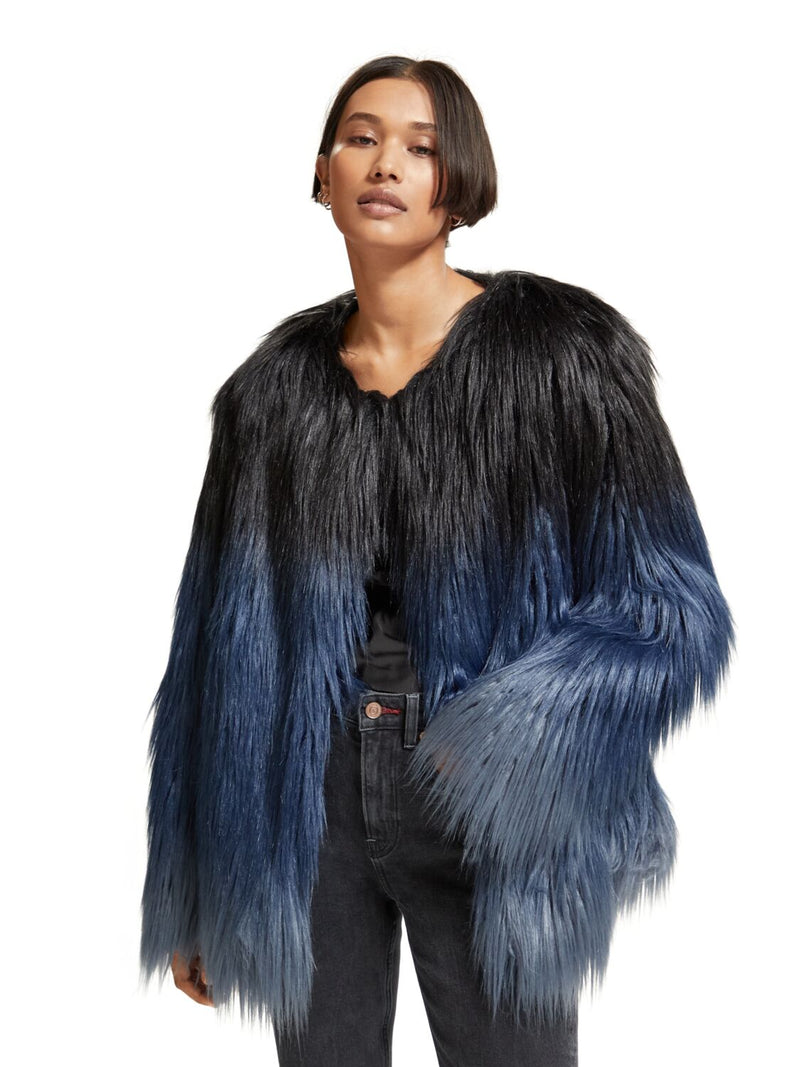 SCOTCH & SODA GRADIENT FAUX FUR JACKET-BLUE