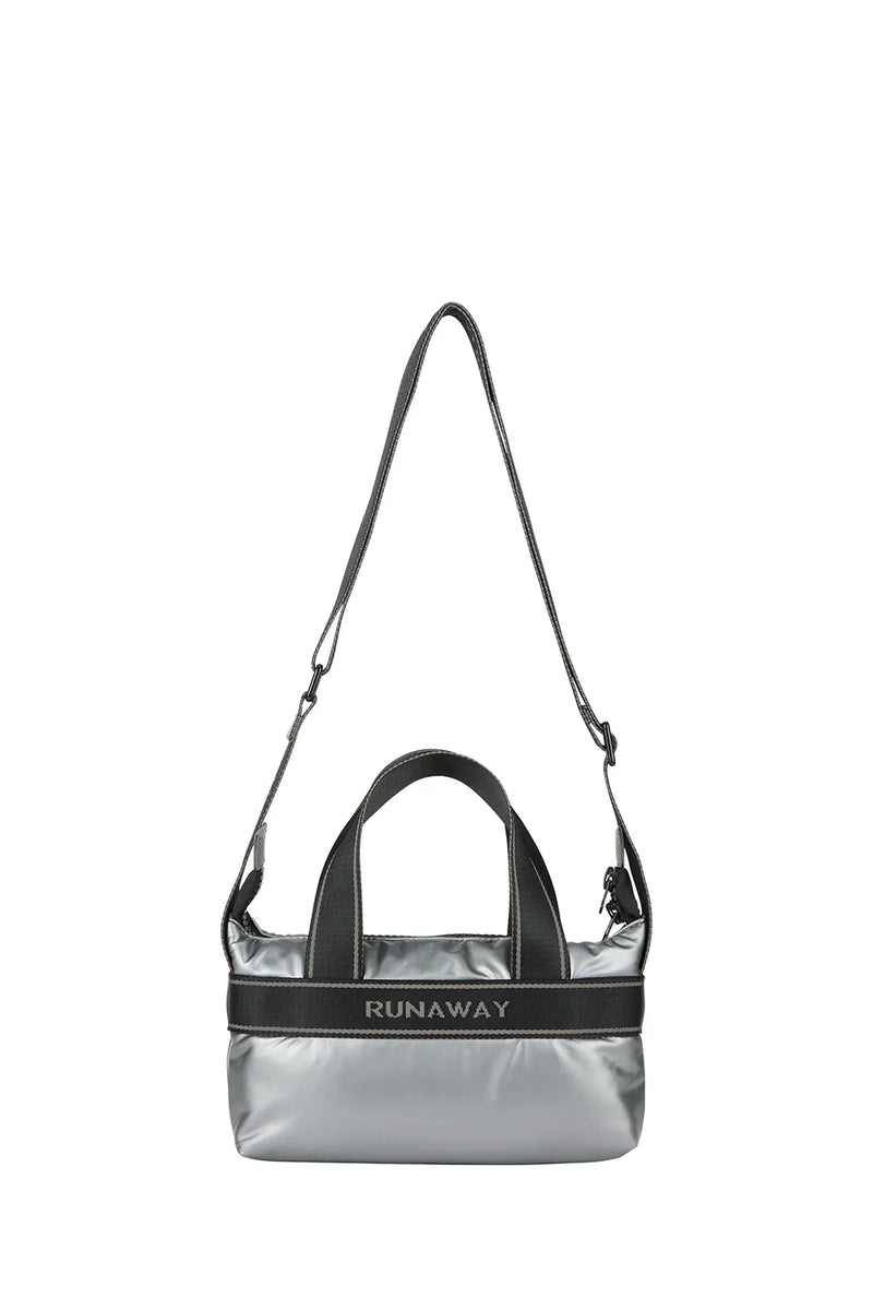 KAREN WALKER PUFFY RUNAWAY CROSSBODY BAG-STEEL/BLACK