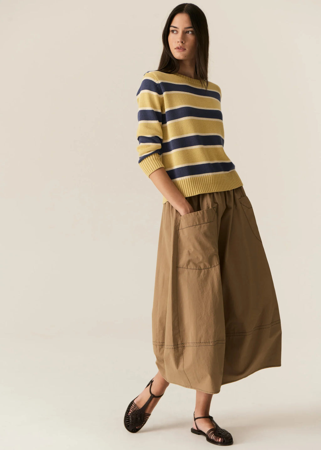 POL JULES STRIPE KNIT-BUTTER/BLUE