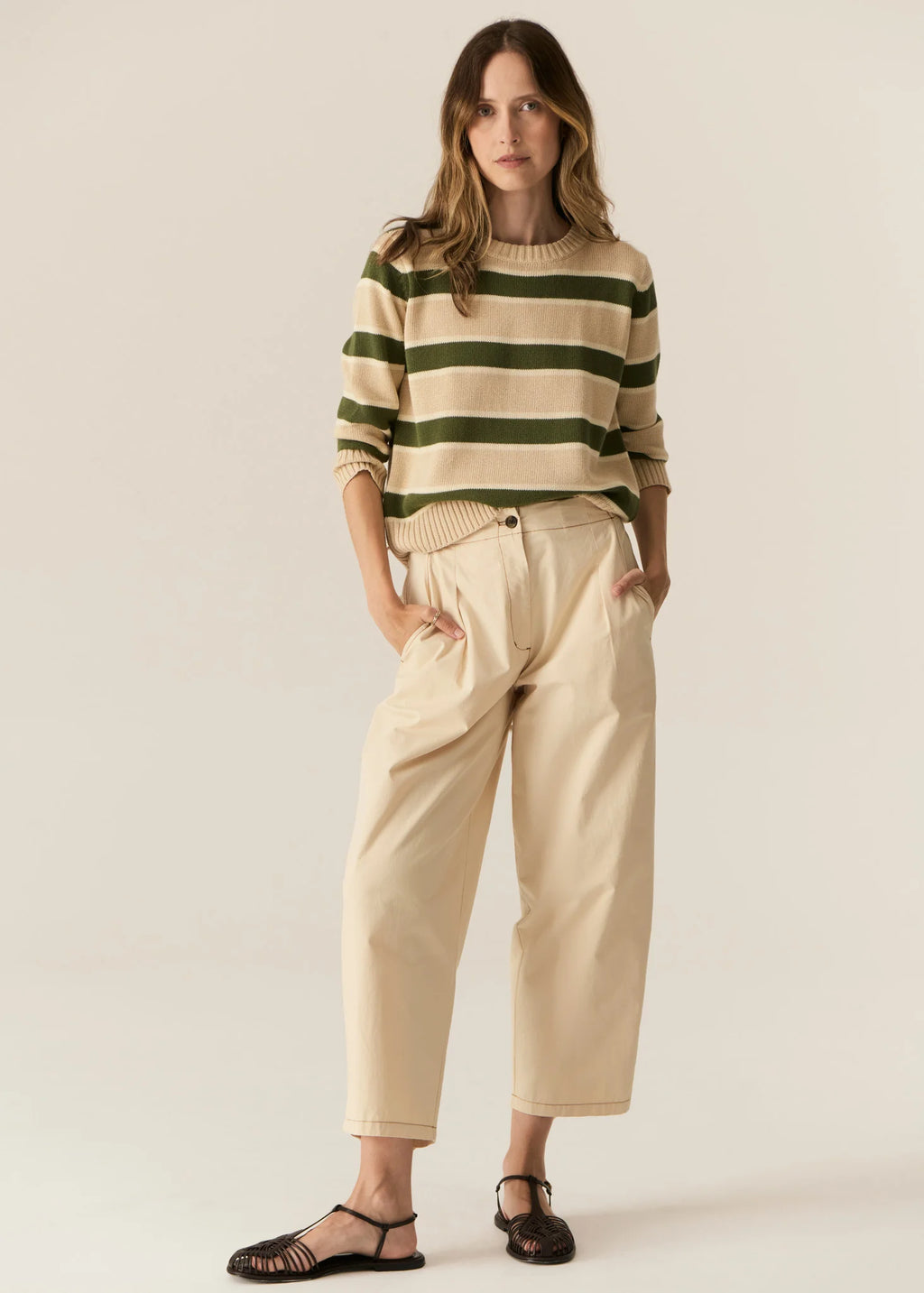 POL JULES STRIPE KNIT-PEBBLE/GREEN