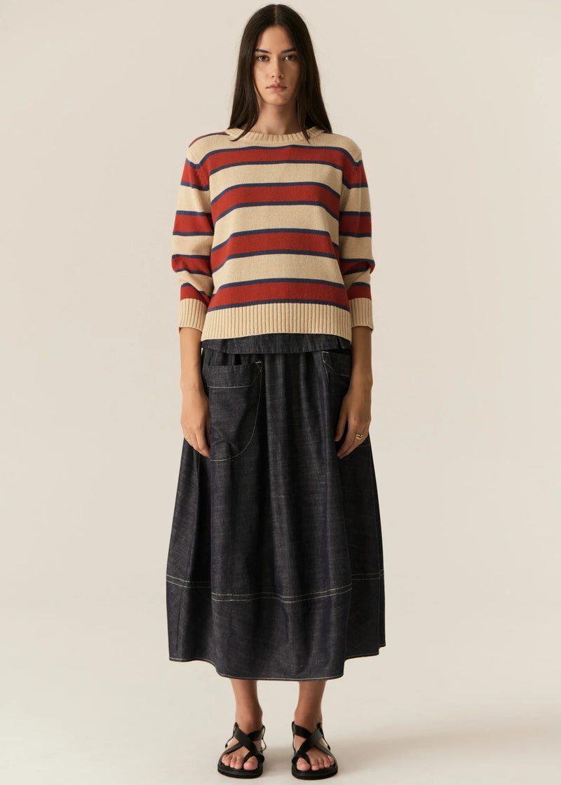 POL JULES STRIPE KNIT-PEBBLE/RED