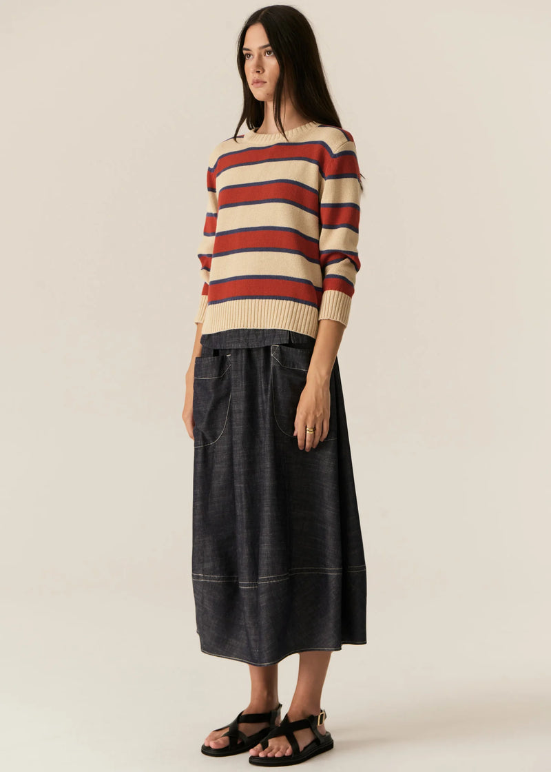 POL JULES STRIPE KNIT-PEBBLE/RED