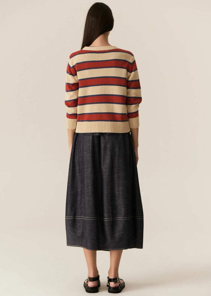 POL JULES STRIPE KNIT-PEBBLE/RED