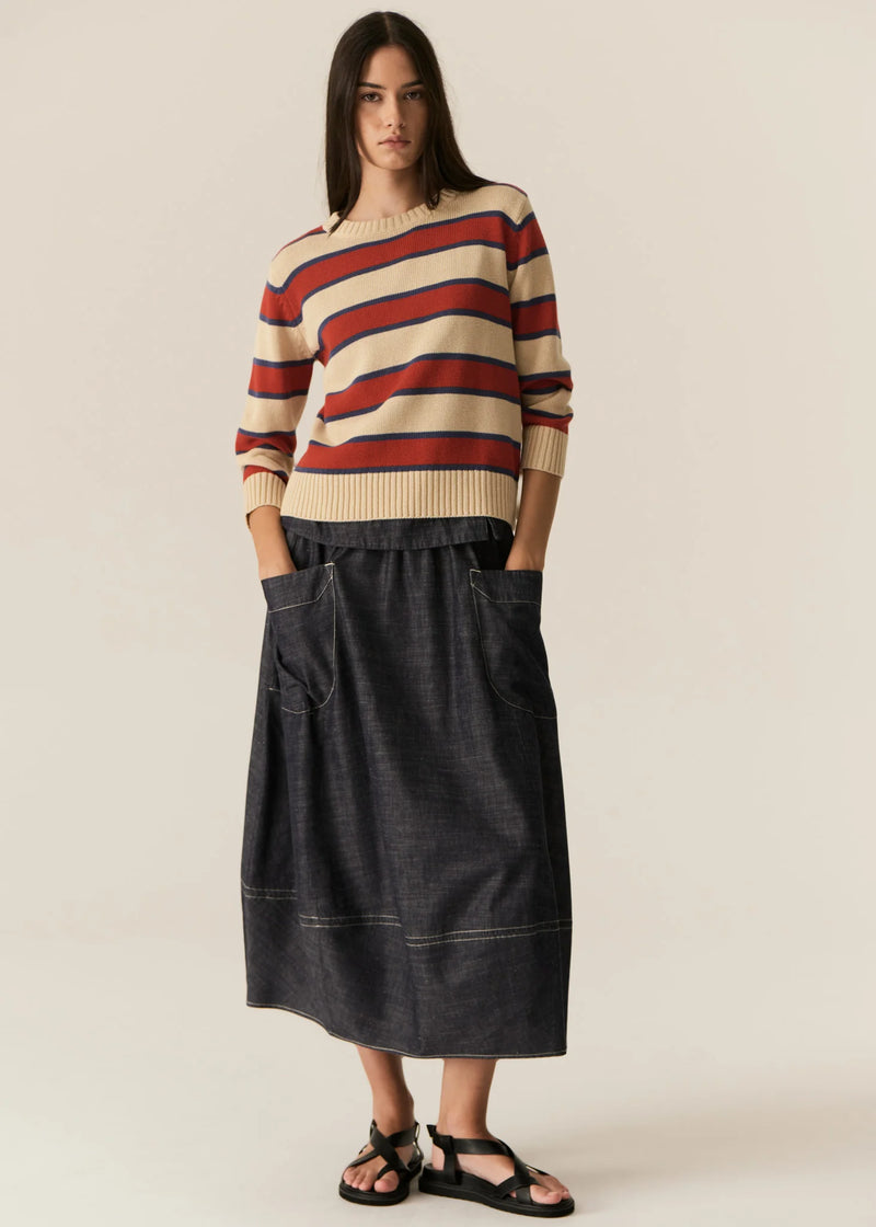 POL JULES STRIPE KNIT-PEBBLE/RED