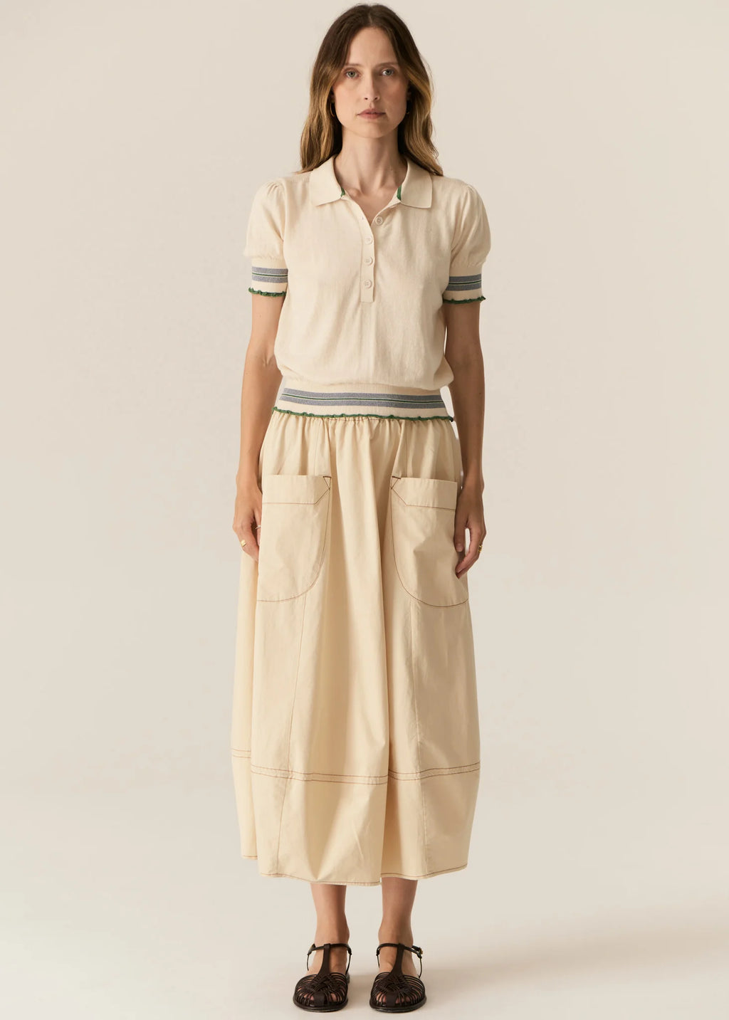 POL AVRID BUBBLE SKIRT-PEBBLE