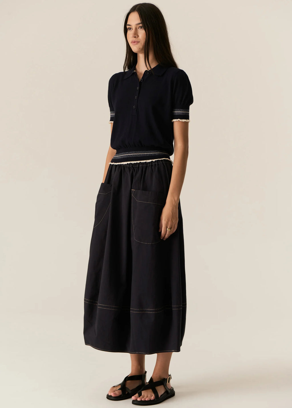 POL LASK KNIT POLO-INK/ECRU