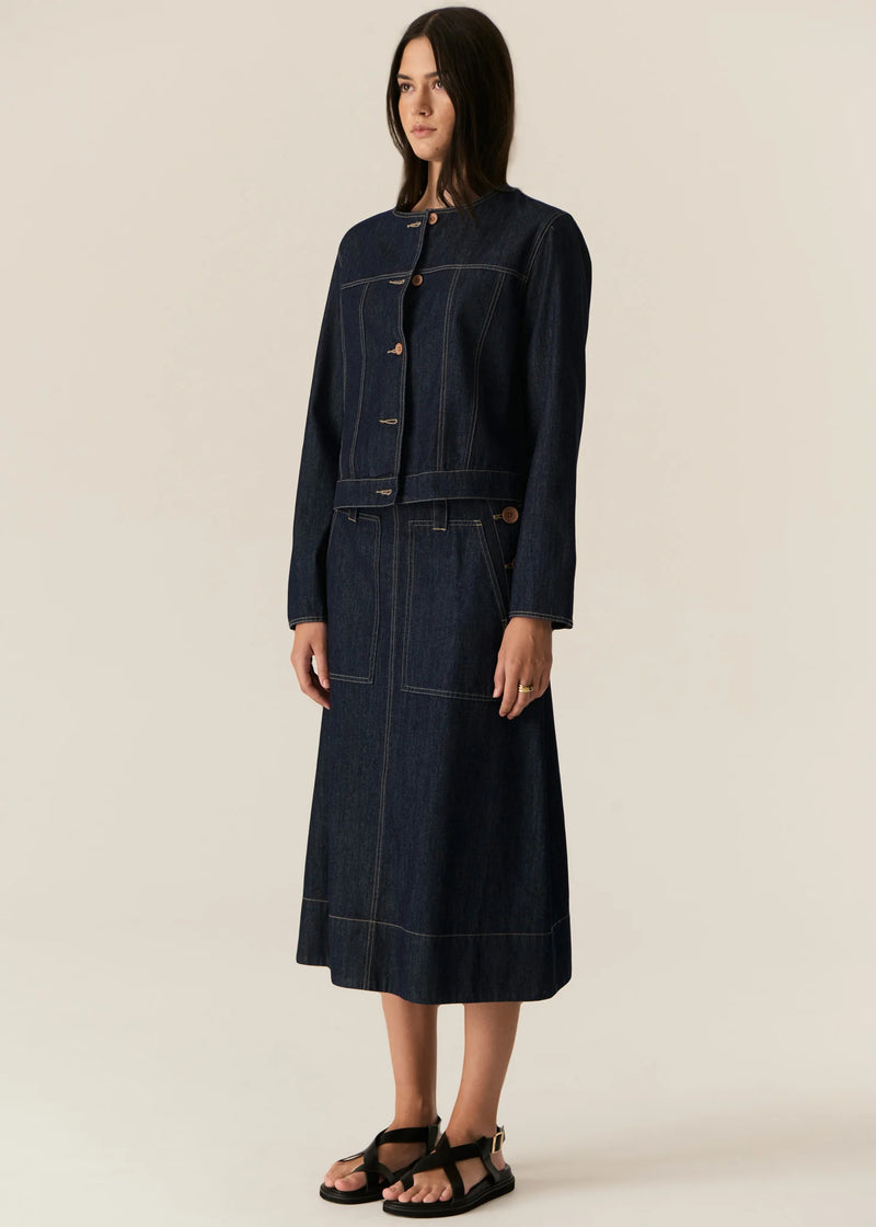 POL CARSEN SKIRT-DARK WASH