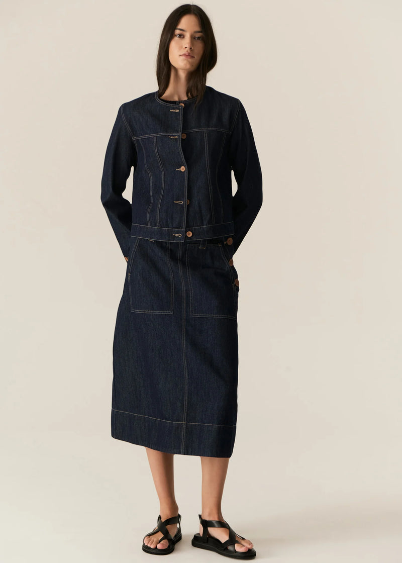 POL CARSEN SKIRT-DARK WASH