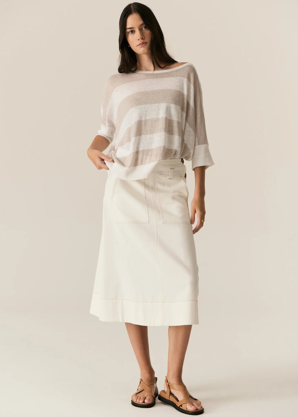 POL MILTON STRIPE KNIT-WHITE/PEBBLE