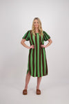 BRIARWOOD PETRA DRESS-CHOC/GREEN STRIPE