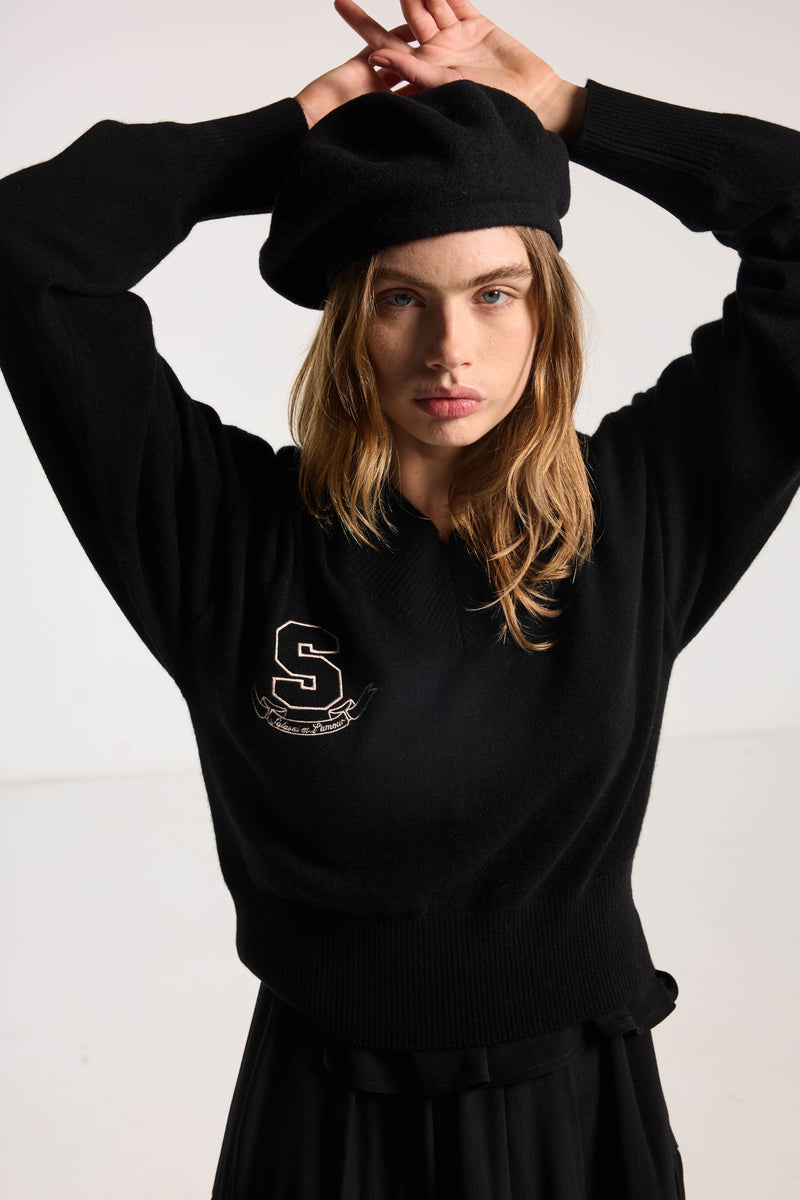 SALASAI SWEETHEART CASHMERE JUMPER-BLACK