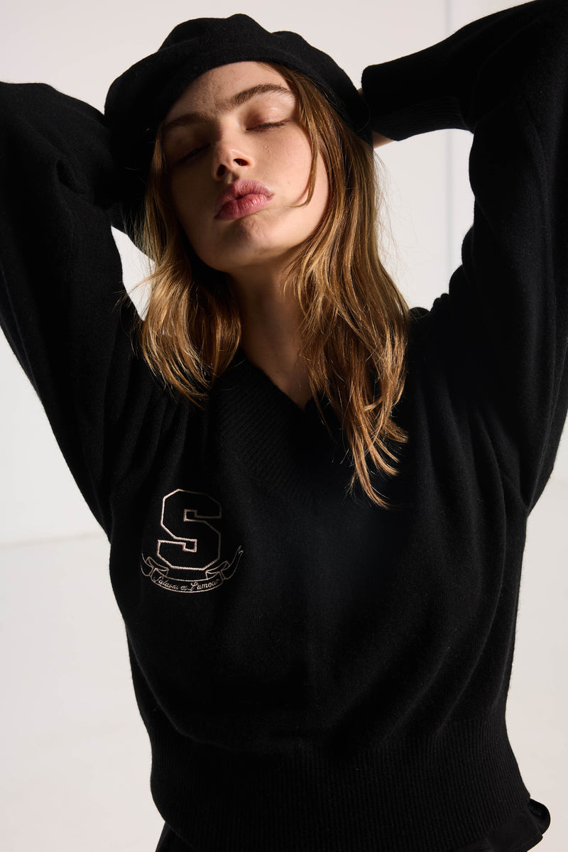 SALASAI SWEETHEART CASHMERE JUMPER-BLACK