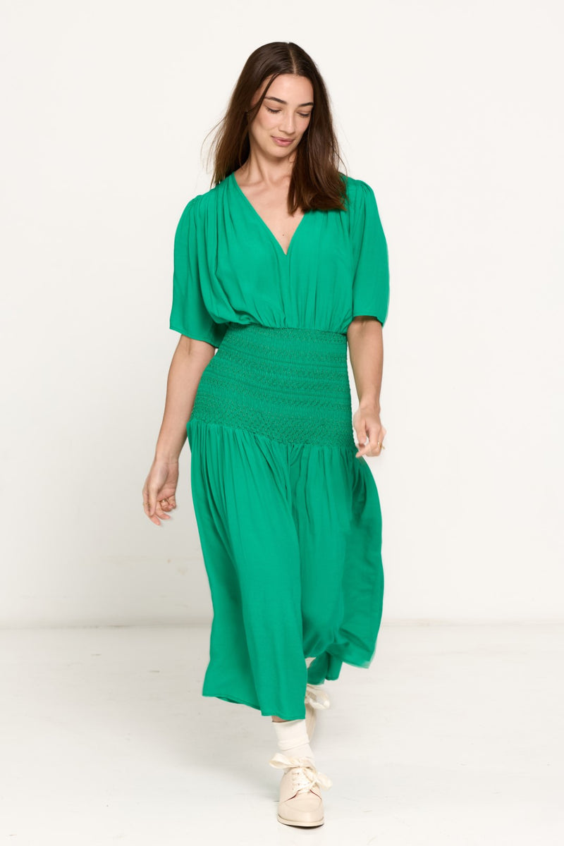 SALASAI JEZEBEL DRESS SHIRRED-GREEN