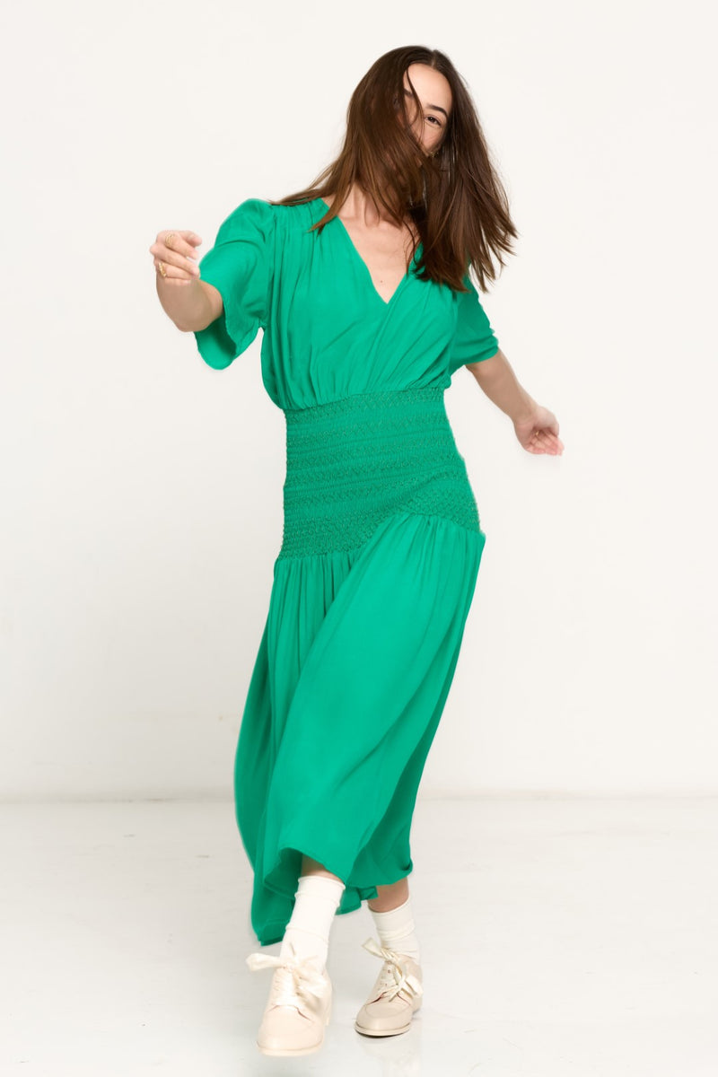 SALASAI JEZEBEL DRESS SHIRRED-GREEN