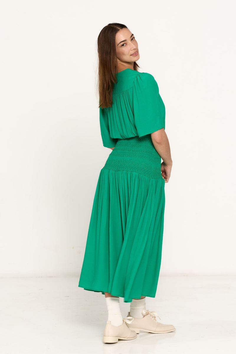 SALASAI JEZEBEL DRESS SHIRRED-GREEN