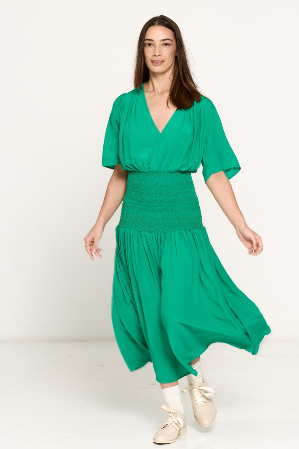 SALASAI JEZEBEL DRESS SHIRRED-GREEN