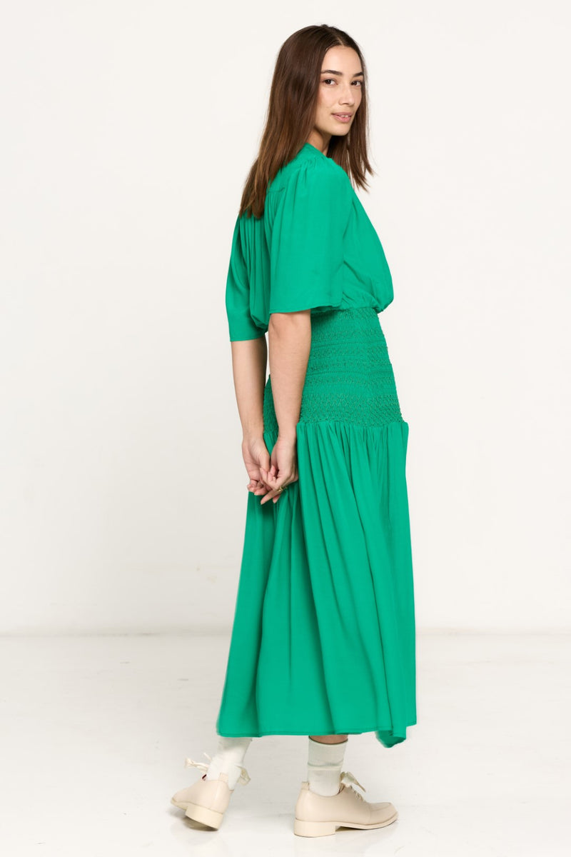 SALASAI JEZEBEL DRESS SHIRRED-GREEN