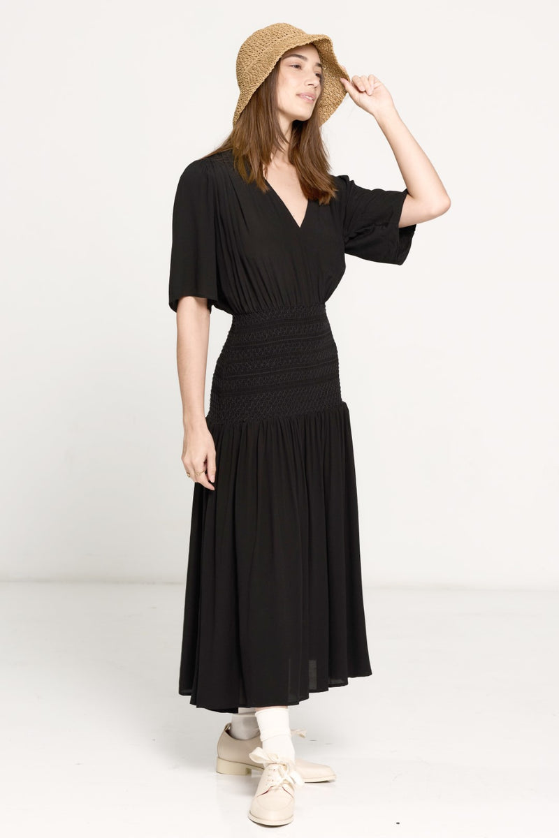 SALASAI JEZEBEL DRESS SHIRRED-BLACK