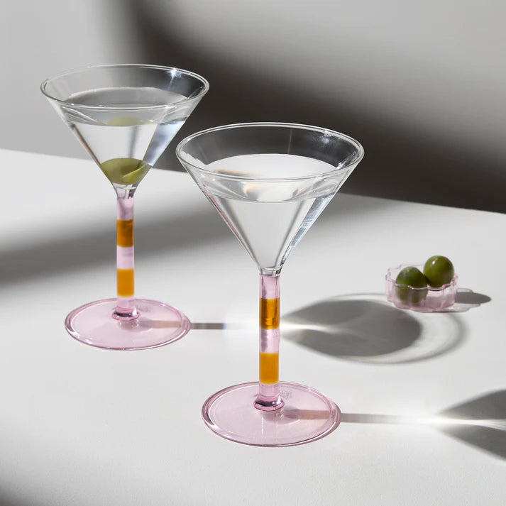 FAZEEK STRIPE MARTINI GLASSES-PINK&AMBER