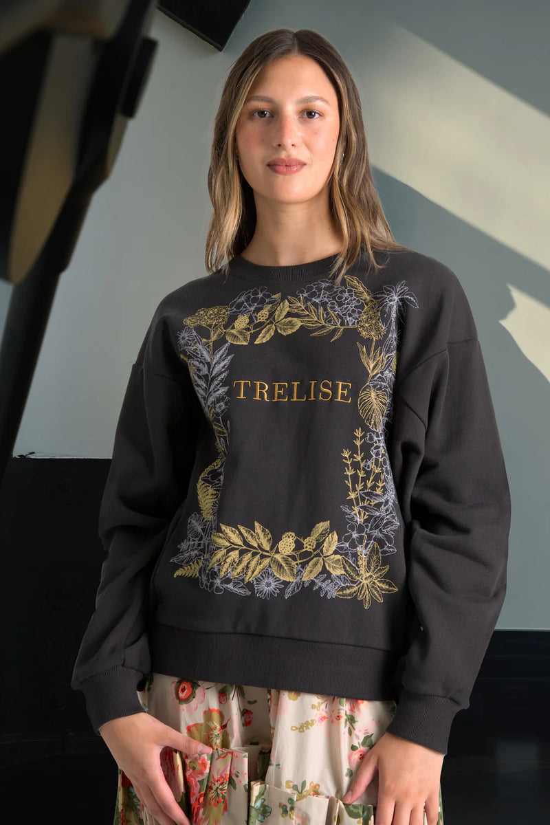 TRELISE COOPER WREATH MY MIND SWEATSHIRT-BLACK/BRONZE