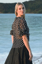 TRELISE COOPER RUFFLE MY LOVE BLOUSE-BLACK/WHITE