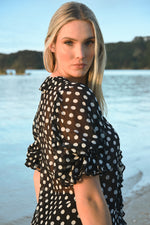 TRELISE COOPER RUFFLE MY LOVE BLOUSE-BLACK/WHITE