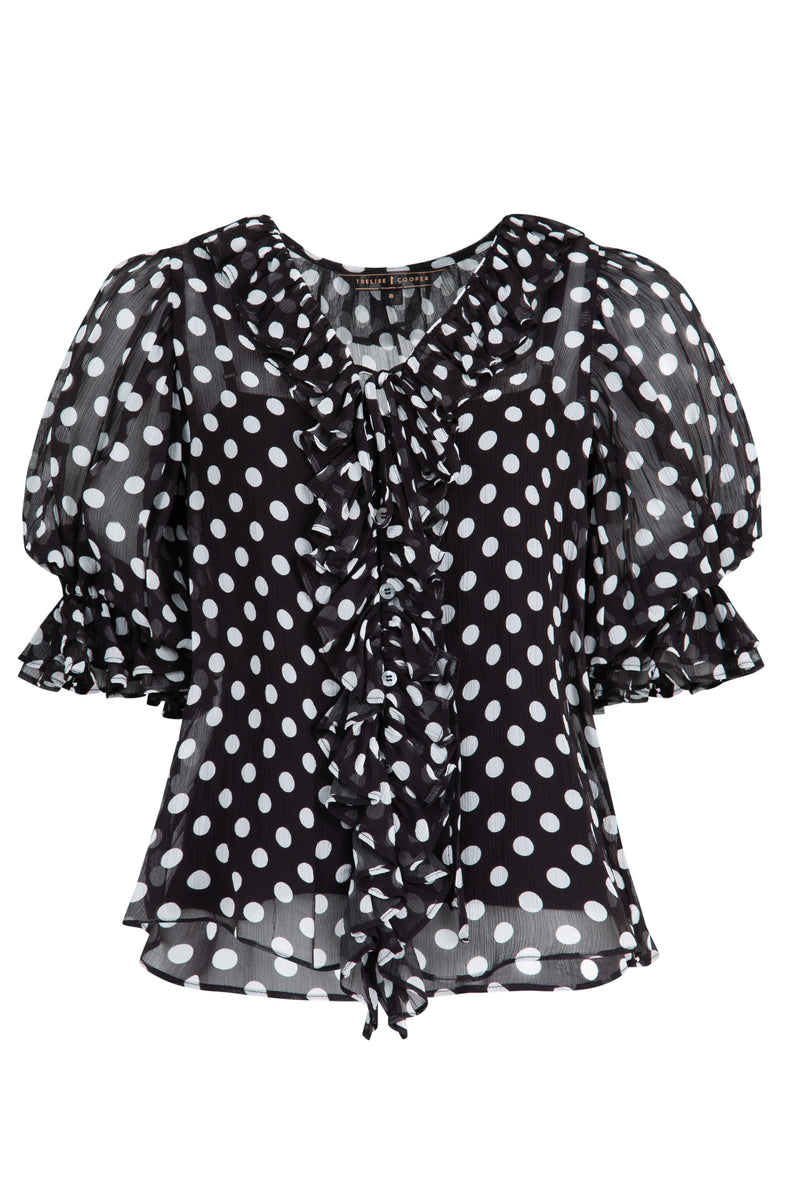 TRELISE COOPER RUFFLE MY LOVE BLOUSE-BLACK/WHITE