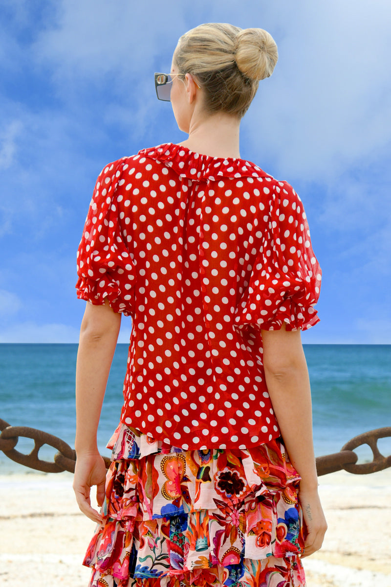 TRELISE COOPER RUFFLE MY LOVE BLOUSE-RED/WHITE