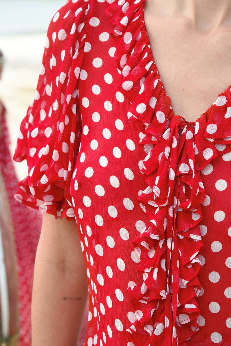 TRELISE COOPER RUFFLE MY LOVE BLOUSE-RED/WHITE