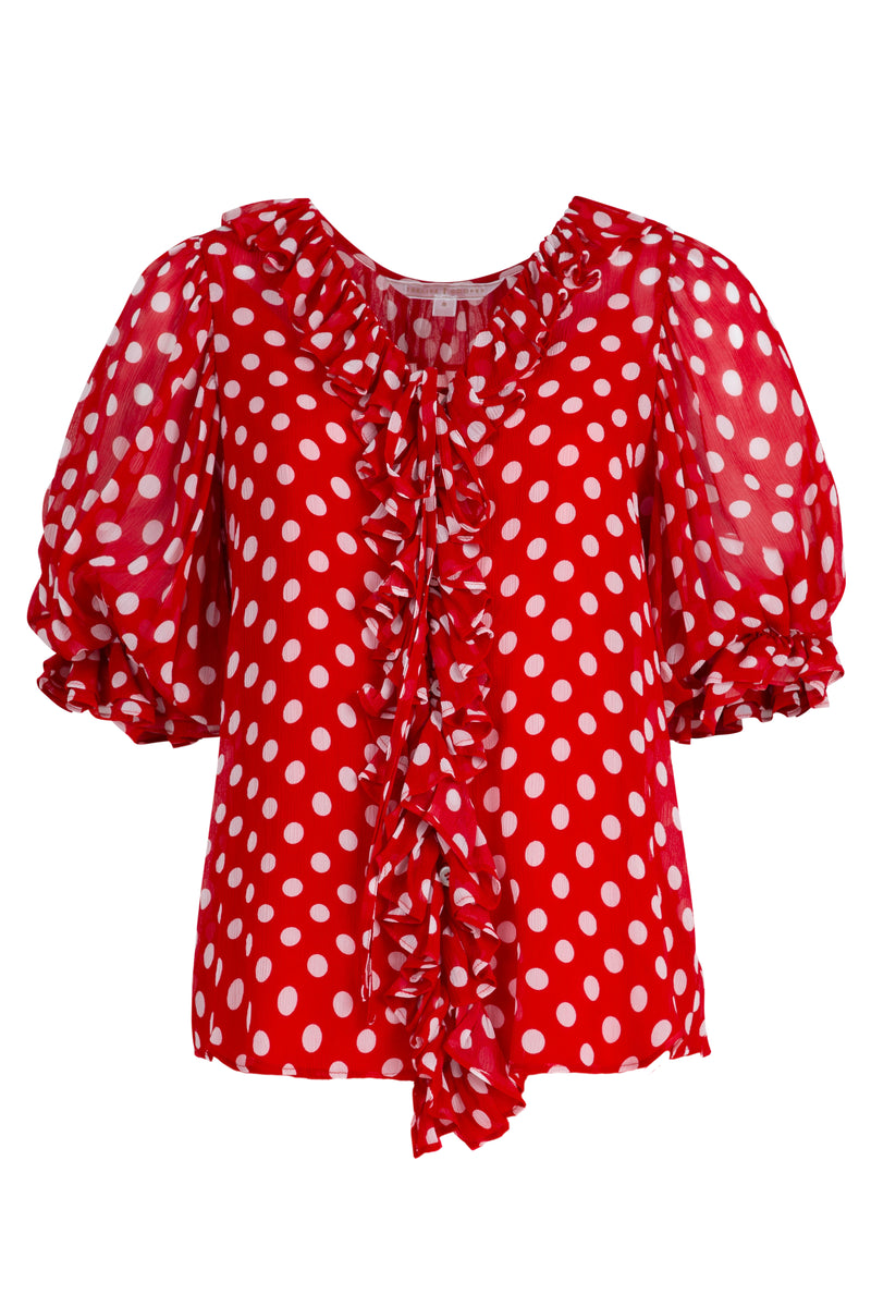 TRELISE COOPER RUFFLE MY LOVE BLOUSE-RED/WHITE