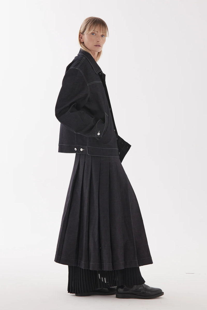 ZAMBESI LONG KILTIE SKIRT-DENIM