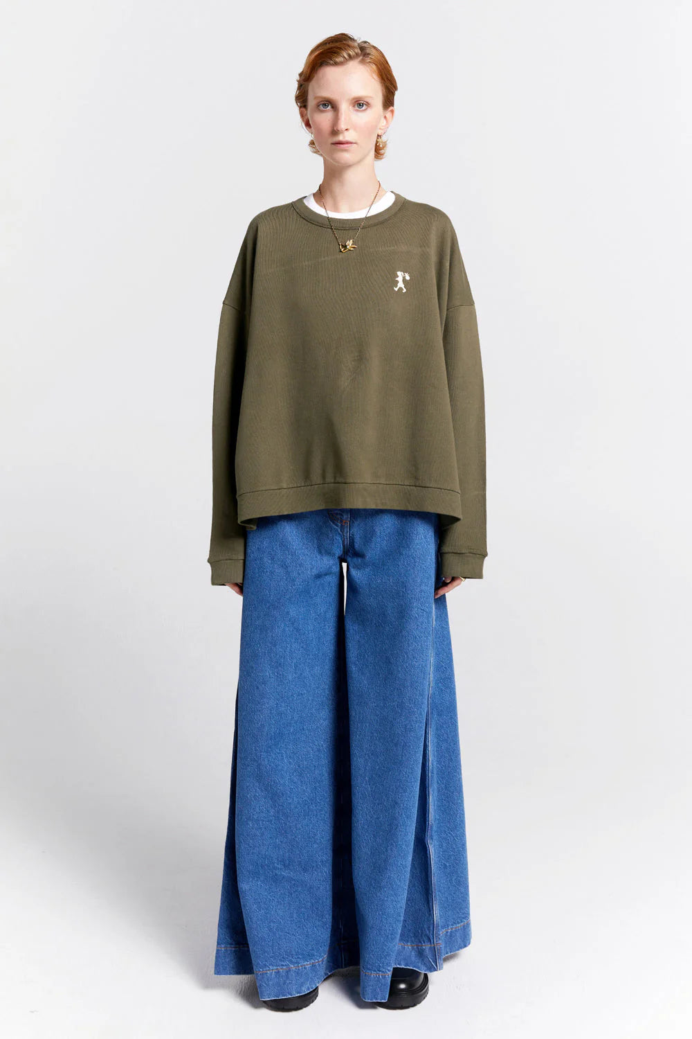 KAREN WALKER RUNAWAY GIRL CREWNECK SWEATSHIRT-GREEN
