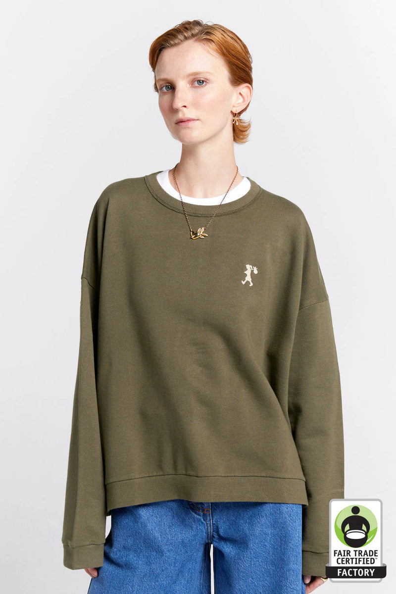 KAREN WALKER RUNAWAY GIRL CREWNECK SWEATSHIRT-GREEN